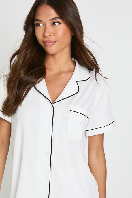 Jersey Piping Detail Short Sleeve Shirt & Shorts Pyjama Set - Image 4
