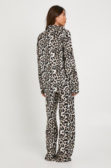 Oversized Leopard Print Satin Long Sleeve Shirt & Trousers Pyjama Set - Image 2