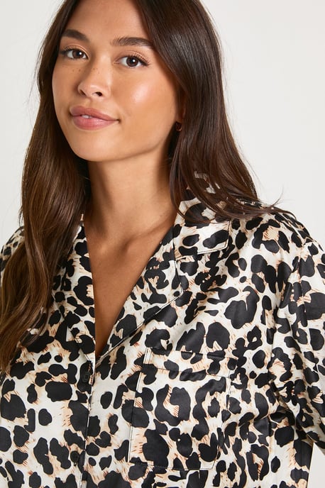 Oversized Leopard Print Satin Long Sleeve Shirt & Trousers Pyjama Set - Image 4