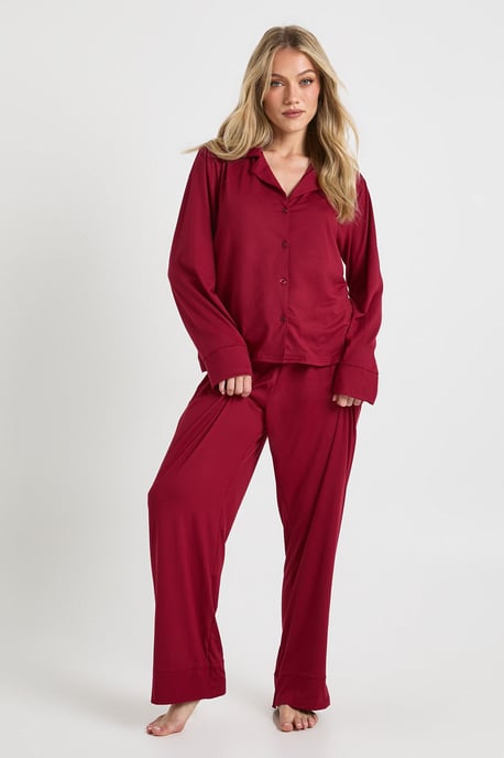 Petite Soft Touch Button Through Shirt and Trouser Pyjama Set - Image 3