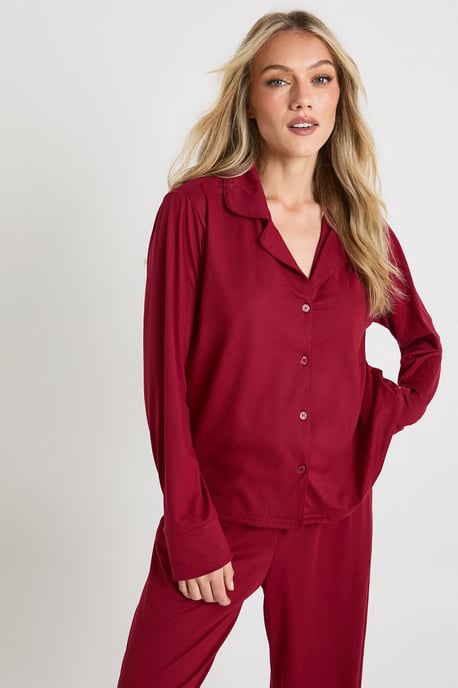 Petite Soft Touch Button Through Shirt and Trouser Pyjama Set - Image 4