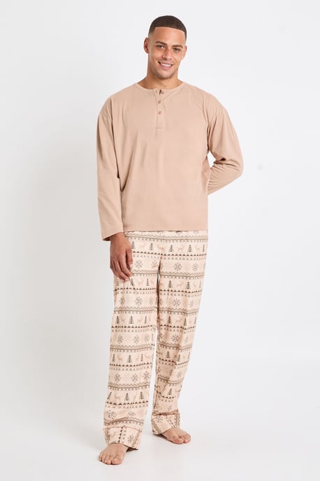 Mens Matching Family Fairisle Print Baby Fleece Long Sleeve Top & Joggers Pyjama Set - Image 3