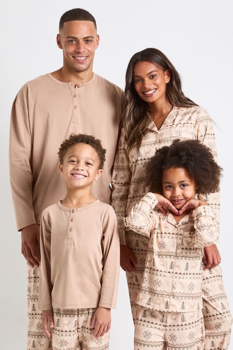 Mens Matching Family Fairisle Print Baby Fleece Long Sleeve Top & Joggers Pyjama Set - Image 5