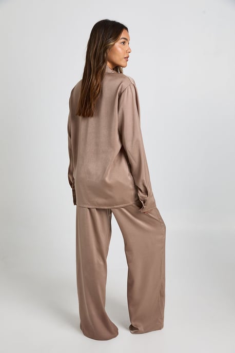 Oversized Satin Long Sleeve Shirt & Trousers Pyjama Set - Image 2