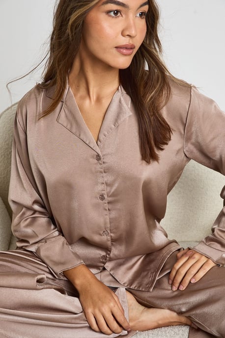 Oversized Satin Long Sleeve Shirt & Trousers Pyjama Set - Image 3