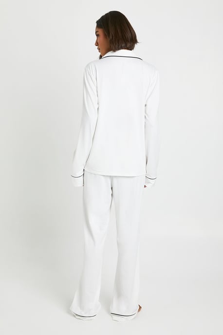 Tall Jersey Piping Detail Long Sleeve Shirt & Trousers Pyjama Set - Image 2