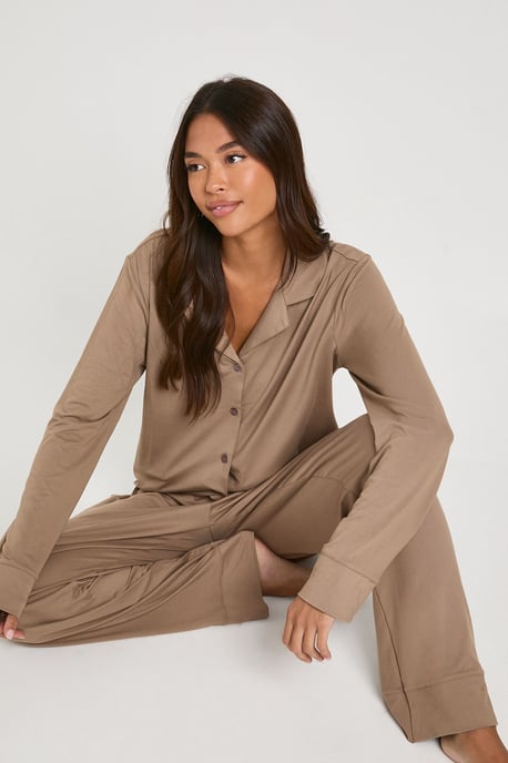 Soft Touch Button Through Shirt and Trouser Pyjama Set - Image 1