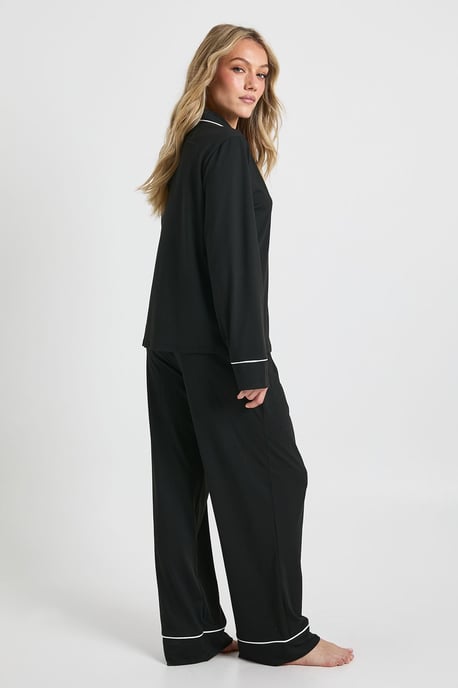 Petite Jersey Piping Detail Long Sleeve Shirt & Trousers Pyjama Set - Image 2