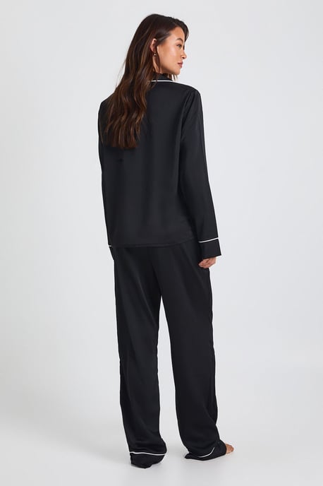 Tall Satin Piping Detail Long Sleeve Shirt & Trousers Pyjama Set - Image 4