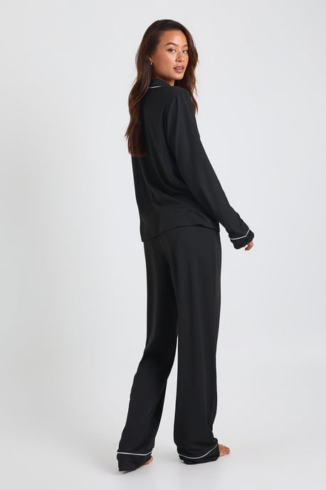 Tall Jersey Piping Detail Long Sleeve Shirt & Trousers Pyjama Set - Image 2