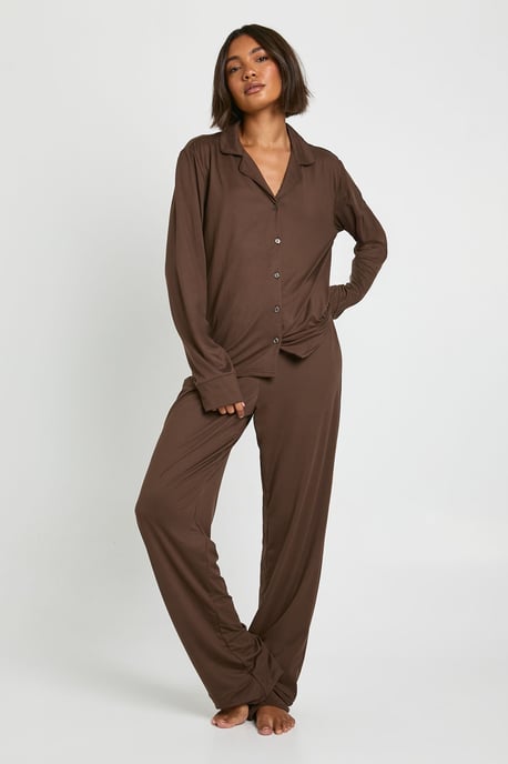 Tall Soft Touch Button Through Shirt and Trouser Pyjama Set - Image 1