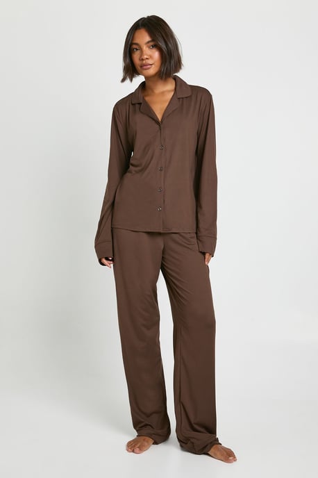 Tall Soft Touch Button Through Shirt and Trouser Pyjama Set - Image 3