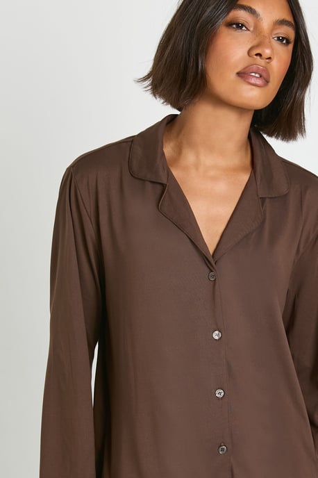 Tall Soft Touch Button Through Shirt and Trouser Pyjama Set - Image 4