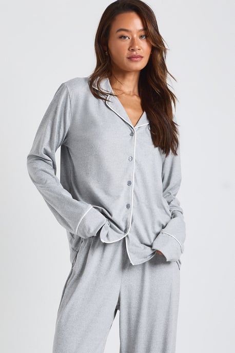 Tall Jersey Piping Detail Long Sleeve Shirt & Trousers Pyjama Set - Image 2