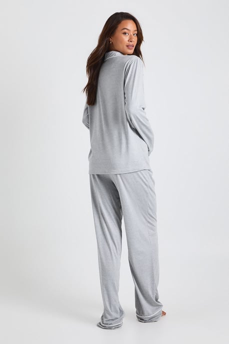 Tall Jersey Piping Detail Long Sleeve Shirt & Trousers Pyjama Set - Image 4