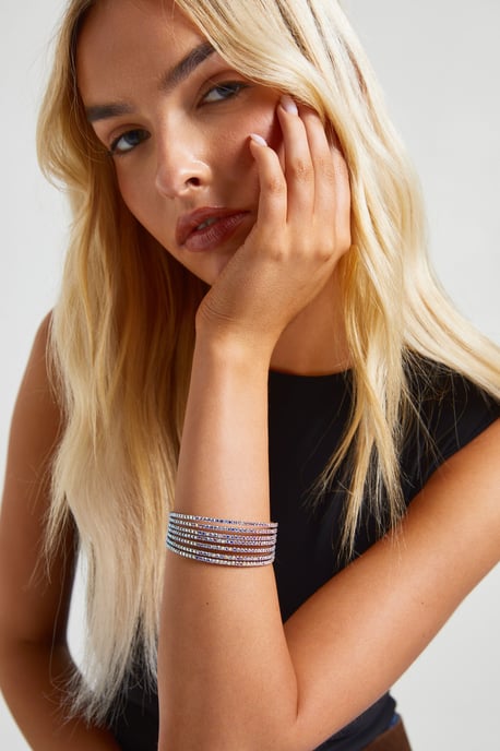 Silver Multi Layer Embellished Bangle - Image 1