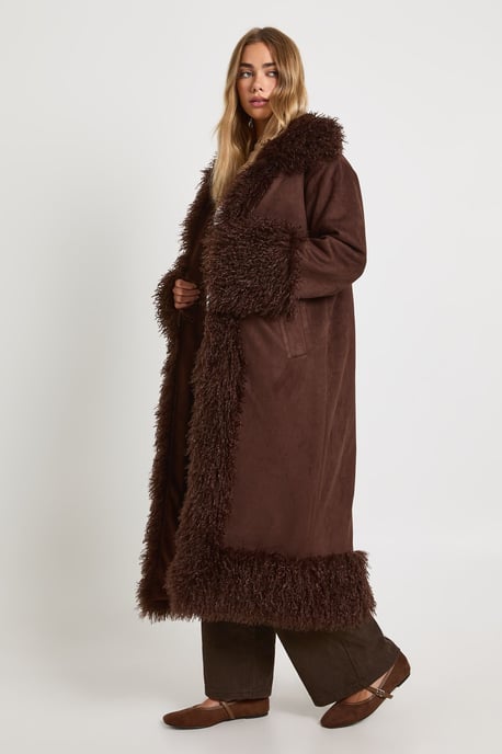 Faux Fur Trim Faux Suede Maxi Coat - Image 3
