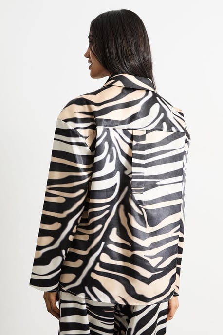 Zebra Printed Oversized Satin Shirt - Image 3