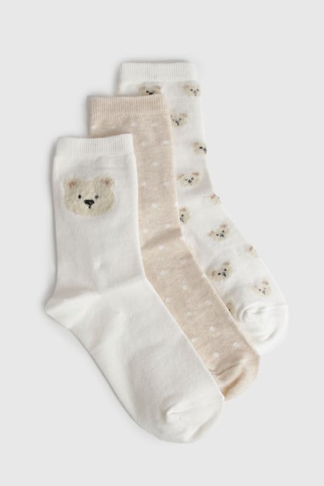 Novelty Bear Detail Socks 3 Pack - Image 1