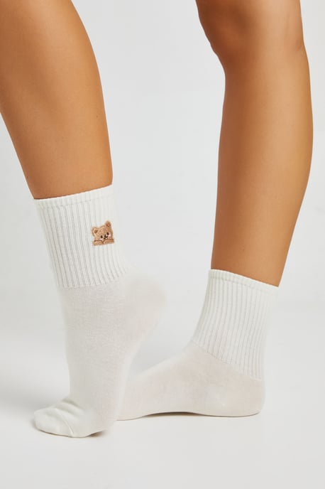 Embroidered Bear Detail Socks - Image 1