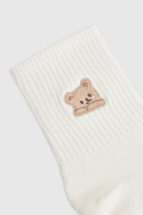 Embroidered Bear Detail Socks - Image 3