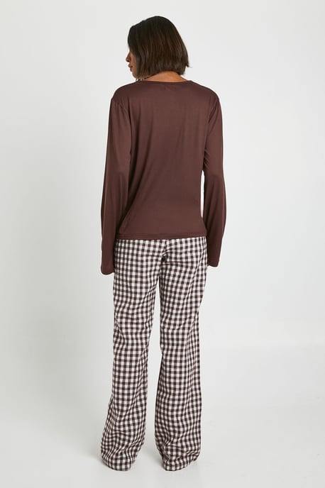 Tall Soft Touch Gingham Long Sleeve Top and Trouser Pjyama Set - Image 2