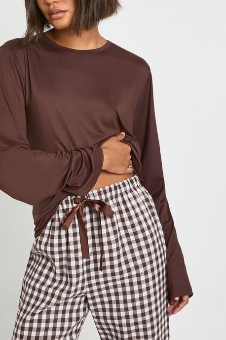 Tall Soft Touch Gingham Long Sleeve Top and Trouser Pjyama Set - Image 4