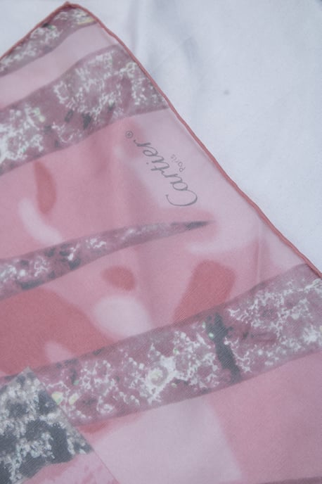 Cartier diamond and jaguar printed scarf in pink - Image 4