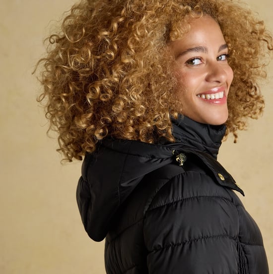 Joules Pembury Womens Showerproof Longline Padded Coat With Hood Black - Image 3