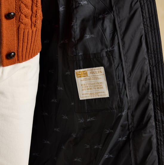 Joules Pembury Womens Showerproof Longline Padded Coat With Hood Black - Image 6