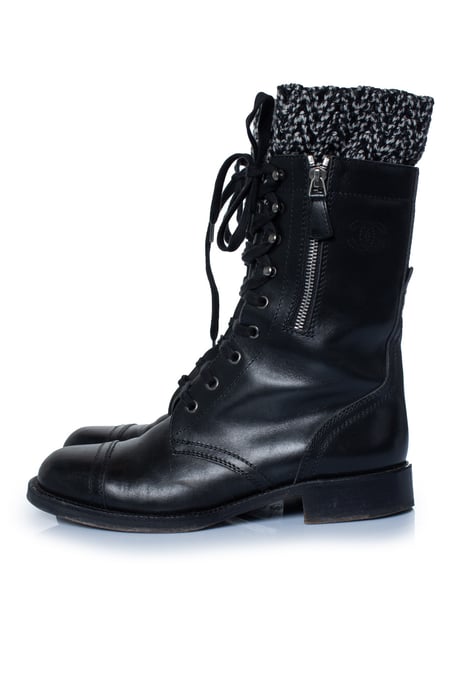 Chanel Zwarte leren cc tweed sok combat boots - Image 2