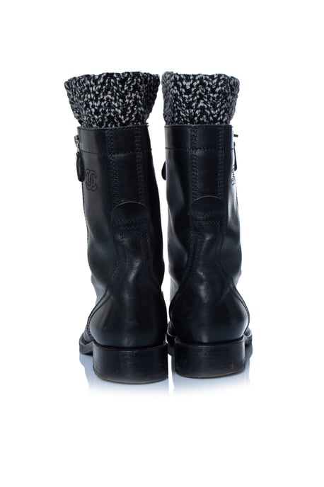 Chanel Zwarte leren cc tweed sok combat boots - Image 3