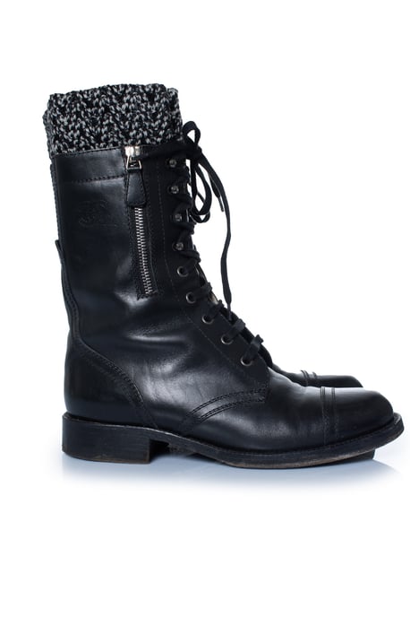 Chanel Zwarte leren cc tweed sok combat boots - Image 4