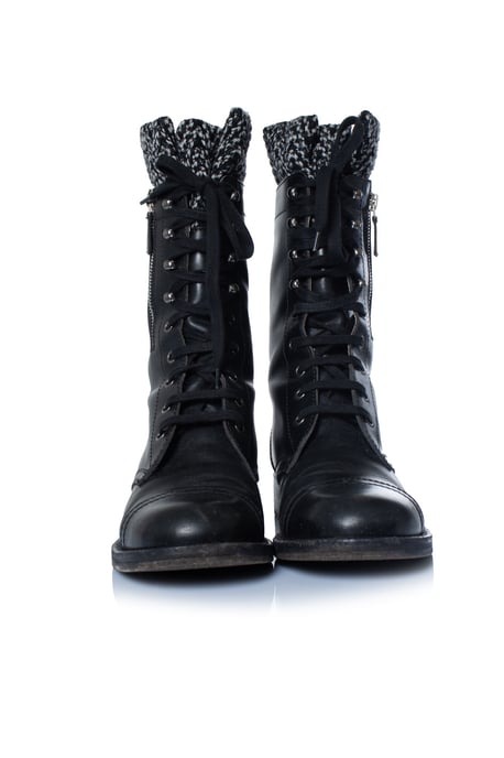 Chanel Zwarte leren cc tweed sok combat boots - Image 5