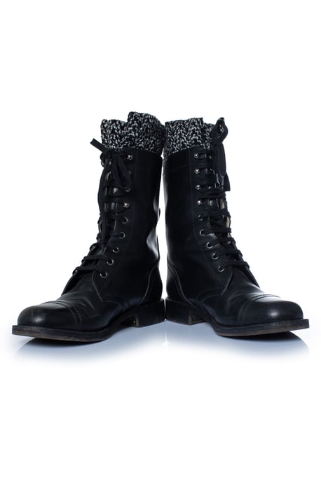 Chanel Zwarte leren cc tweed sok combat boots - Image 6
