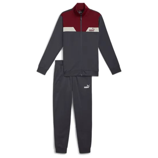 Puma Power Poly Mens Grey/Dark Red Tracksuit - Image 1