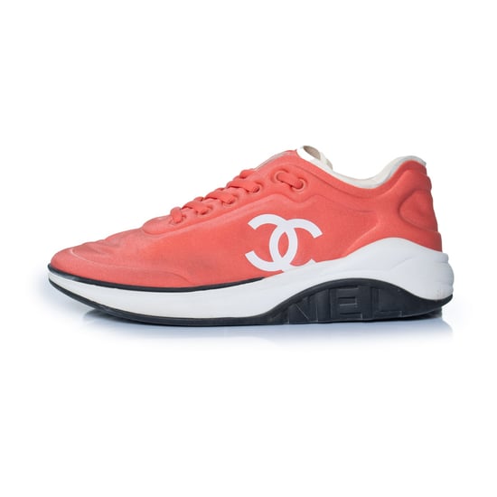 Chanel 19P rosa låga sneakers med lycra-motiv och CC-logotyp - Image 2