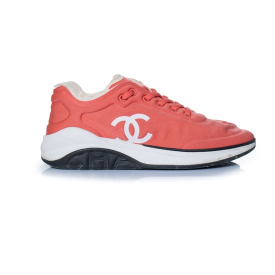 Chanel 19P rosa låga sneakers med lycra-motiv och CC-logotyp - Image 4