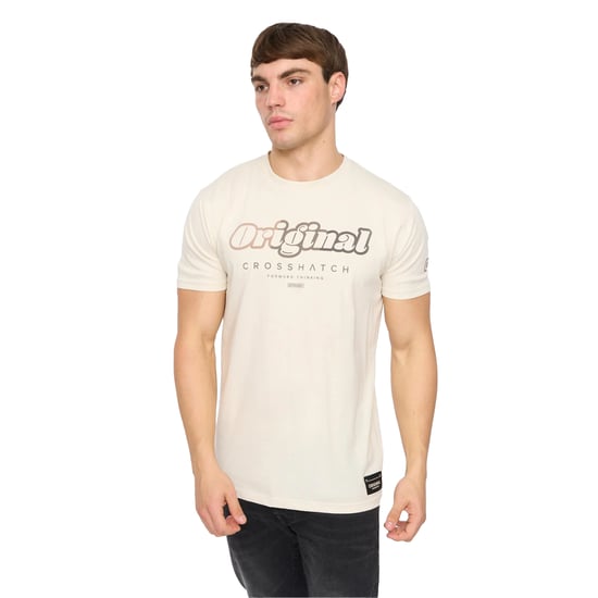 Crosshatch Heren Hybridge T-Shirt (Off White) - Image 3