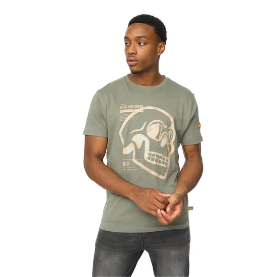 Duck and Cover Heren Skullmatic T-Shirt (Donkere Olijf) - Image 3