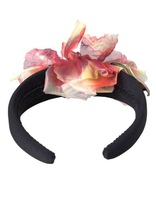 Rosapink Silke Blommig Svart Tiara Kvinna Hårband Diadem - Image 3