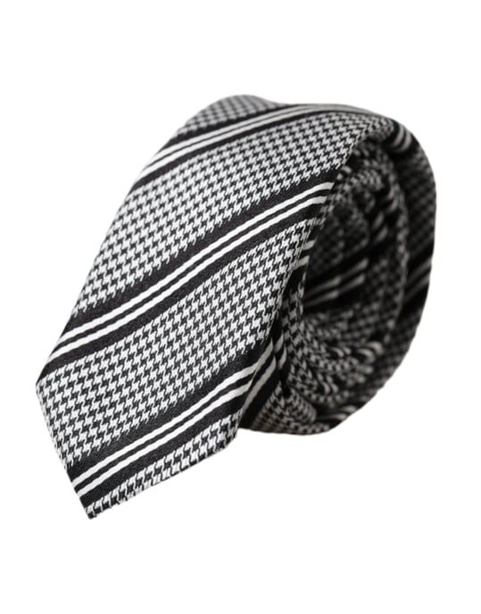 Black White Stripes Silk Adjustable Tie - Image 1