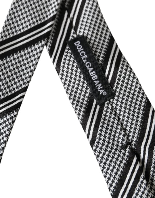 Black White Stripes Silk Adjustable Tie - Image 2