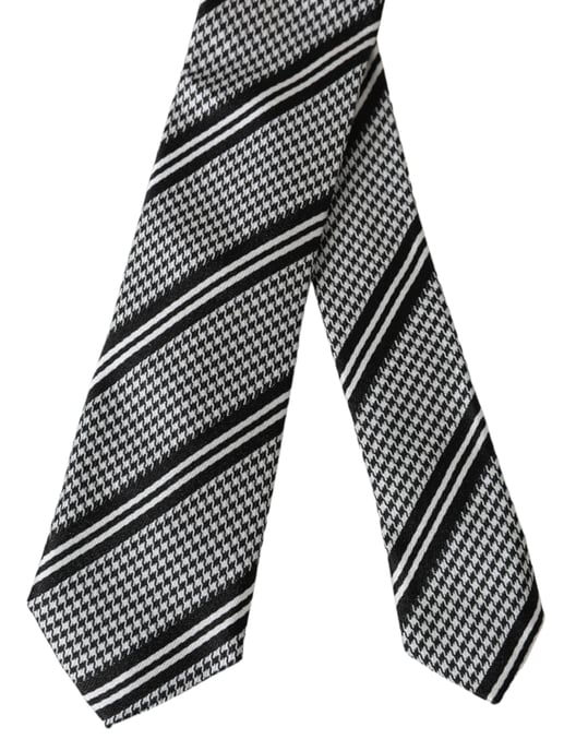 Black White Stripes Silk Adjustable Tie - Image 3