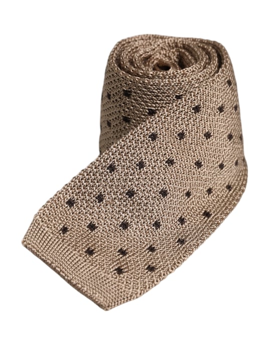 Beige Polka Dot Silk Adjustable Necktie Tie - Image 2