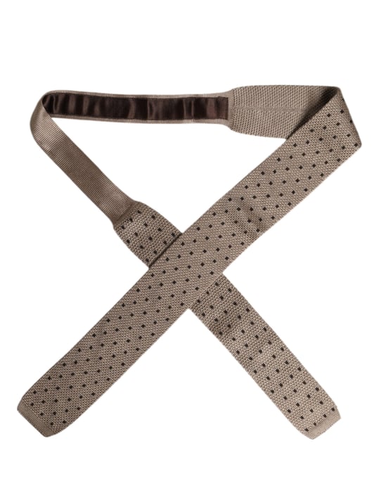 Beige Polka Dot Silk Adjustable Necktie Tie - Image 3