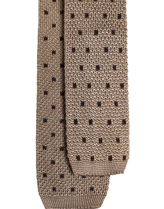 Beige Polka Dot Silk Adjustable Necktie Tie - Image 4