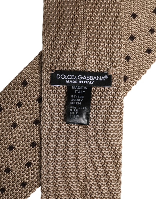 Beige Polka Dot Silk Adjustable Necktie Tie - Image 5