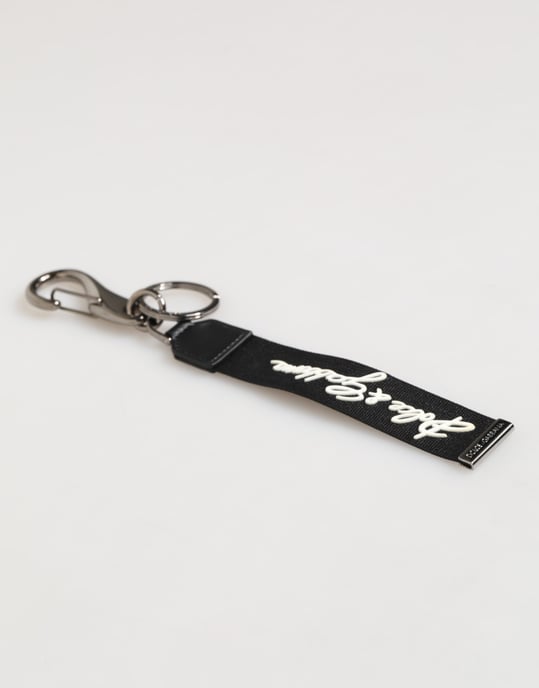 Black White Polyester DG Logo Silver Men Keychain Keyring - Image 4