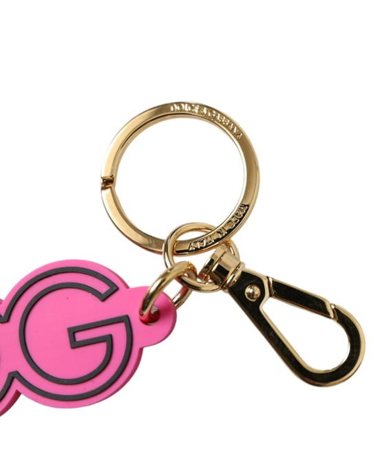 Dolce & Gabbana Roze Rubberen Goudkleurige Metaal DG Logo Sleutelhanger Keychain - Image 2